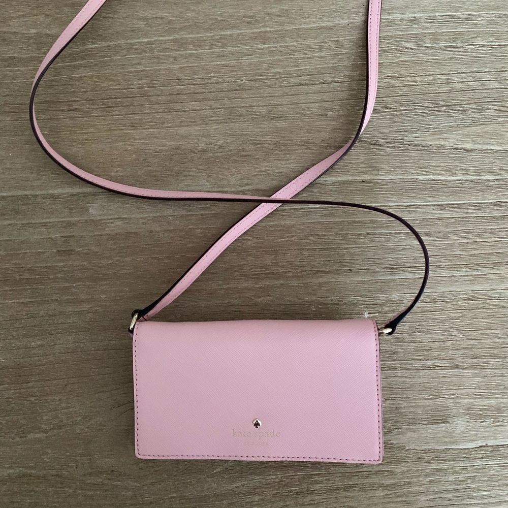 Kate Spade pink  mini phone and wallet w/crossbody strap